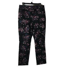 BANDOLINO AMY BLACK FLORAL PRINT MODERN STRAIGHT LEG STRETCH JEANS WOMENS SIZE 1